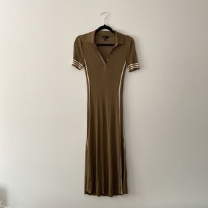 Rag & Bone Peyton Polo Collar Ribbed Midi Dark Olive Shirt Dress Size Medium
